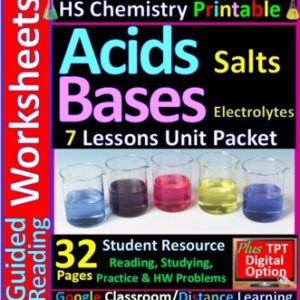 Guided Reading & HW Worksheets: Acids, Bases, and Salts -4 Lessons Unit Pack